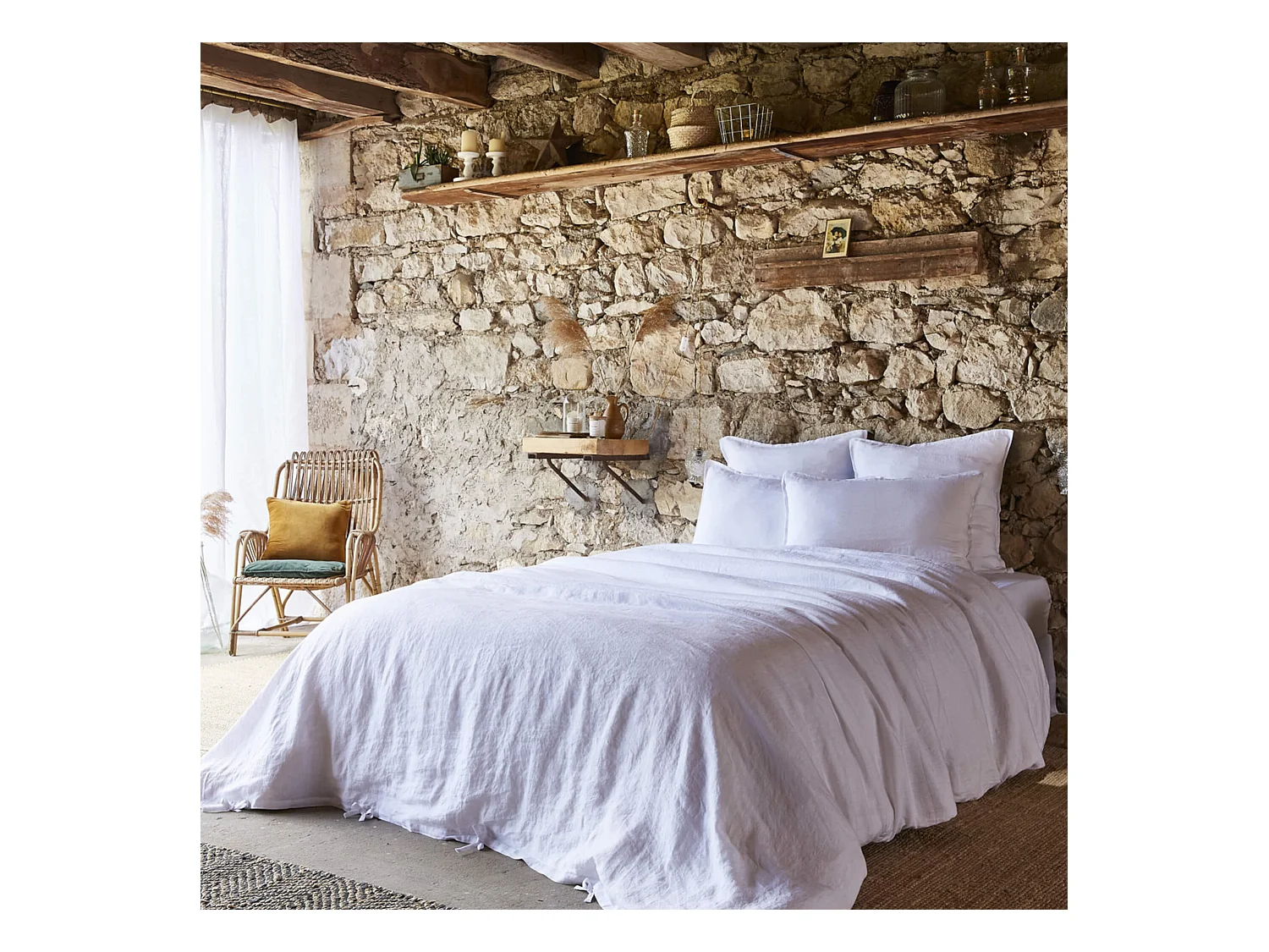Parure de lit lin lavé blanc 240x220
