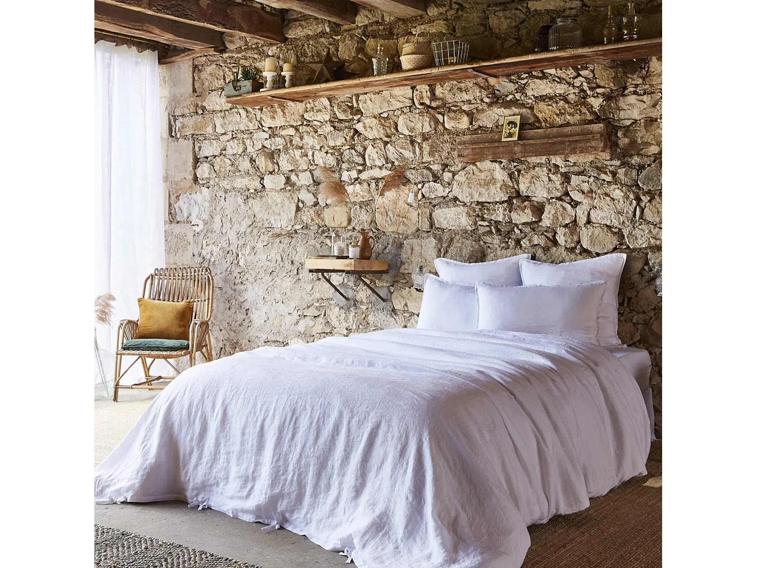 Parure de lit lin lavé blanc 240x220