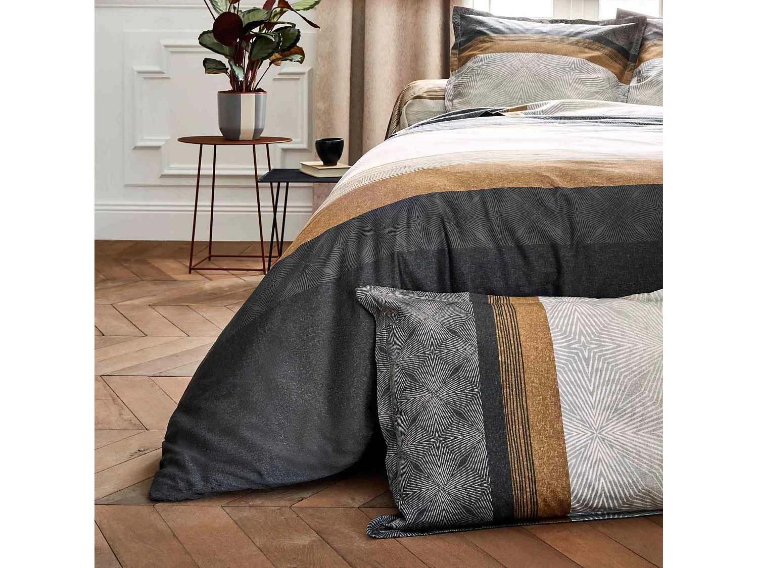Parure de lit satin de coton Tiago noir 200x200 cm - Tradilinge