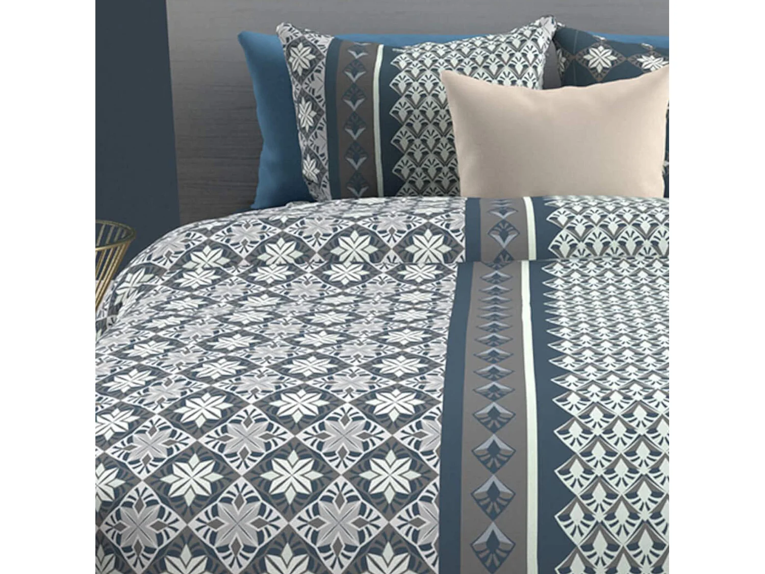 Set funda nórdica de algodón 57 hilos/cm2 240x220 cm LISBOA azul tormenta