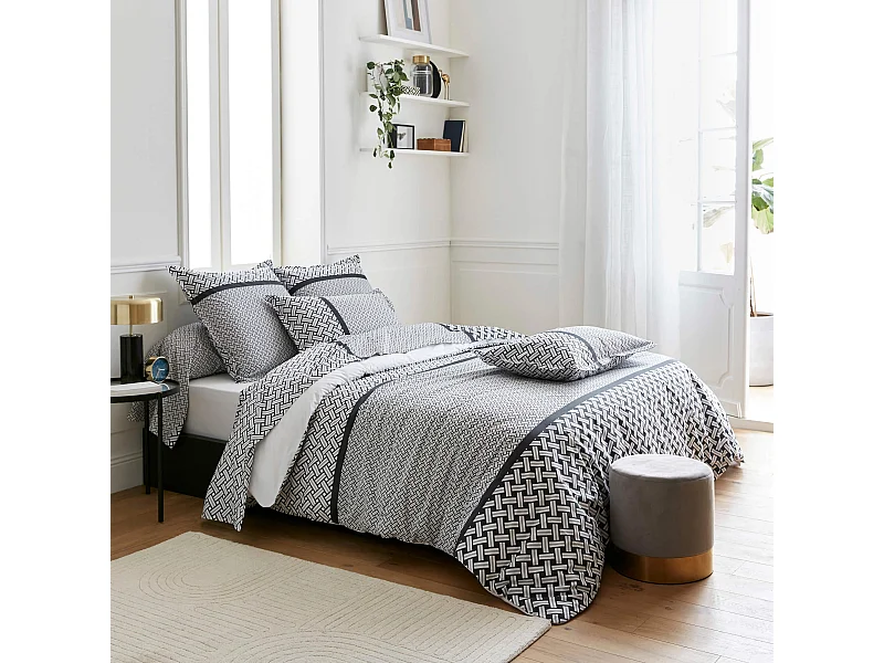 Parure de lit percale Riviera réglisse 140x200 cm - Tradilinge