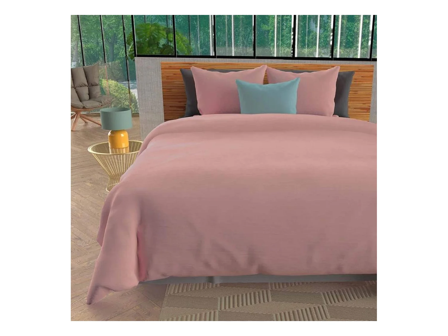 Parure de lit unie Bohème rose 260x240 cm