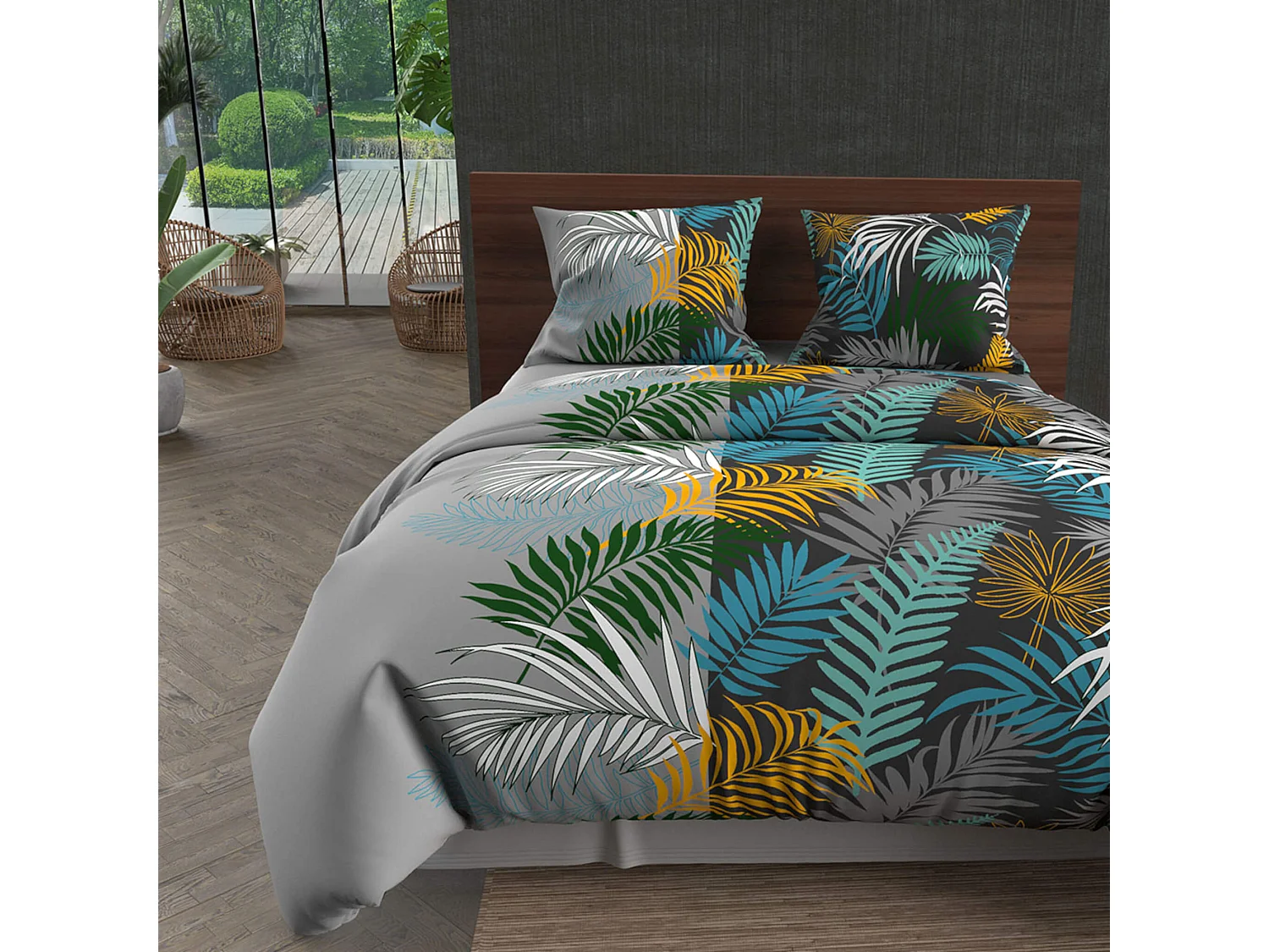 Set funda nórdica de algodón 57 hilos 240x220 cm JUNGLE blue