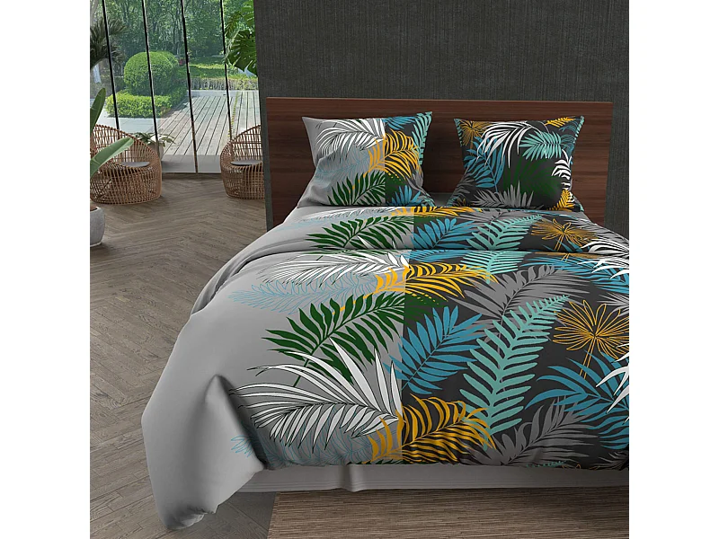 Set funda nórdica de algodón 57 hilos 240x220 cm JUNGLE blue