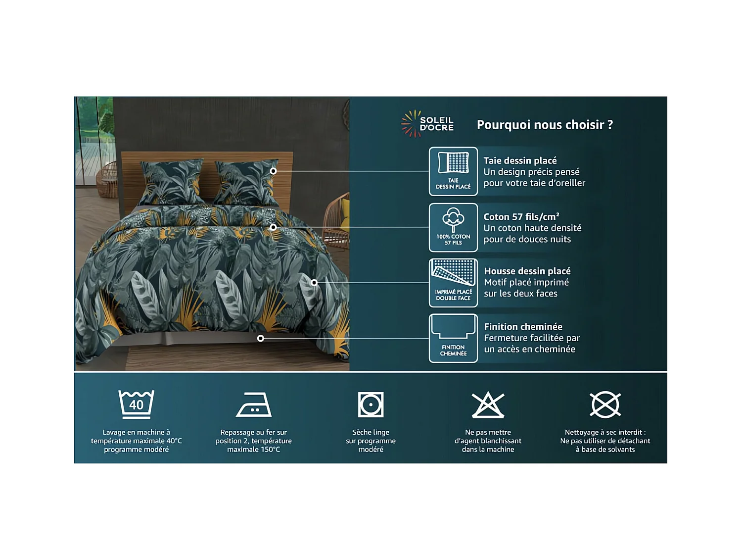 Set funda nórdica de algodón 57 hilos/cm2 240x220 cm JAIPUR azul