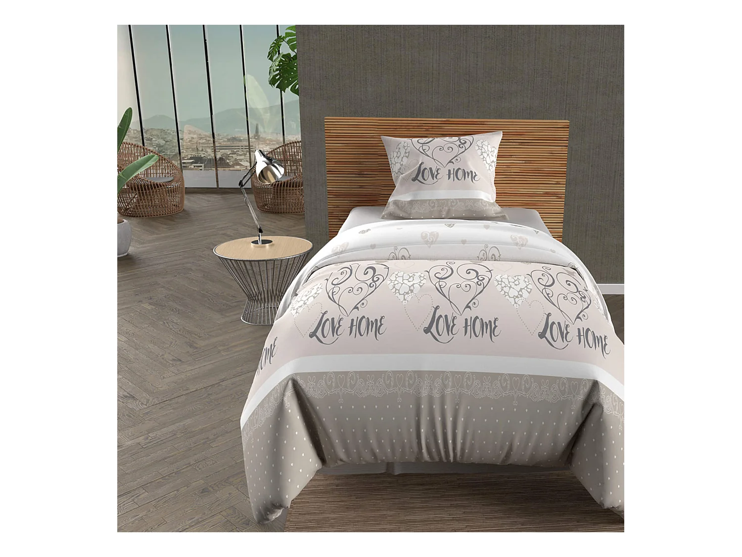 Set funda nórdica de algodón 57 hilos 140x200 cm Natural VALENTINE
