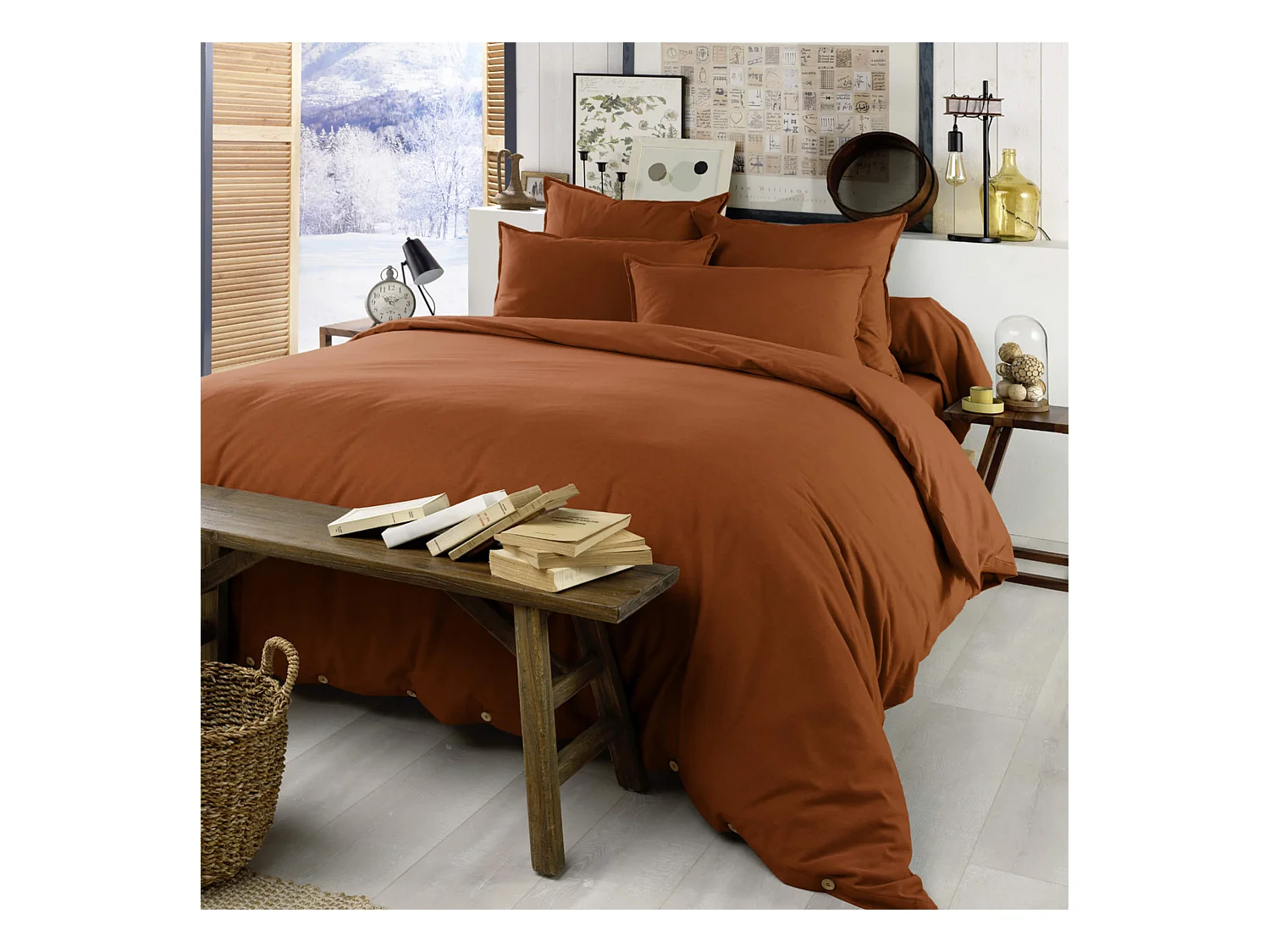 Parure de lit flanelle orange 140x200 cm