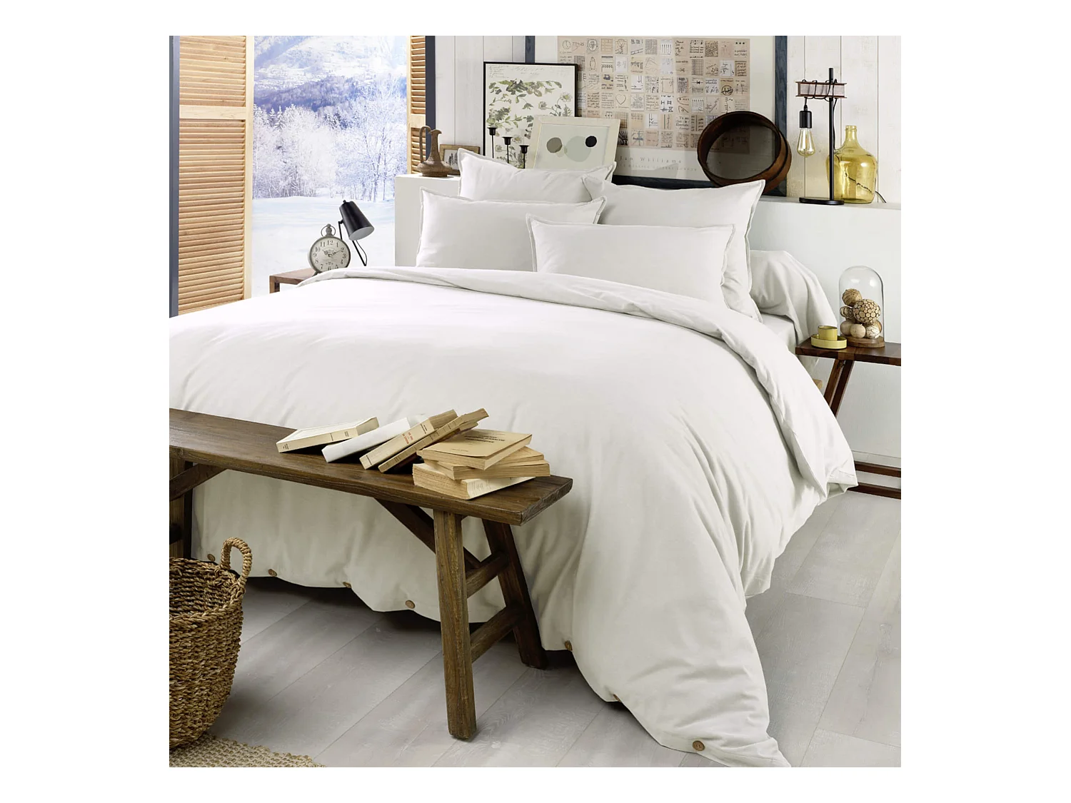 Parure de lit flanelle blanc 200x200 cm
