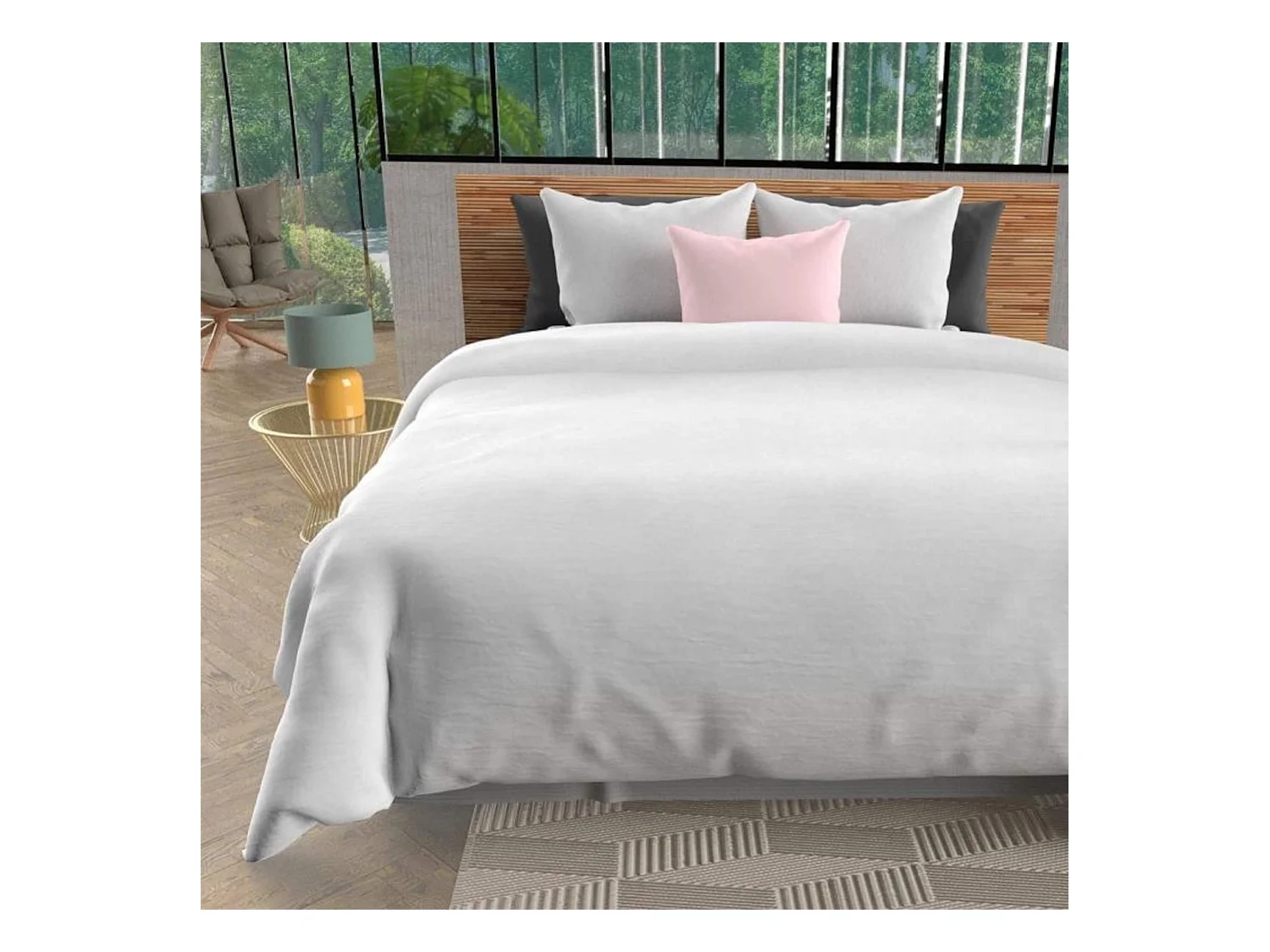 Parure de lit unie Bohème blanc 240x220 cm