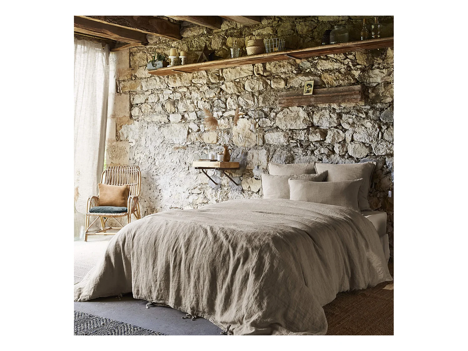 Parure de lit lin lavé beige 260x240