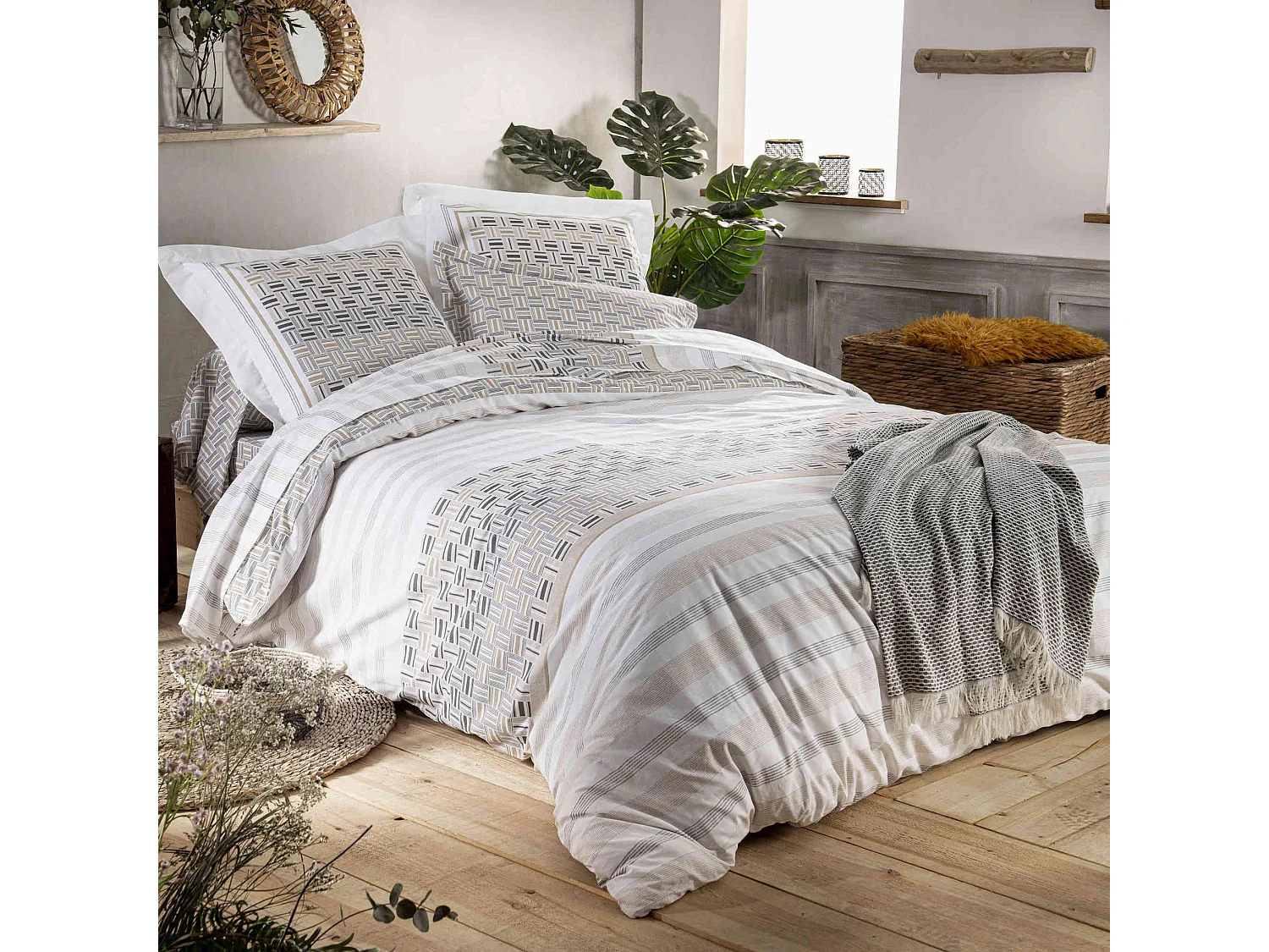 Parure de lit Diego gris 140x200 cm - Tradilinge