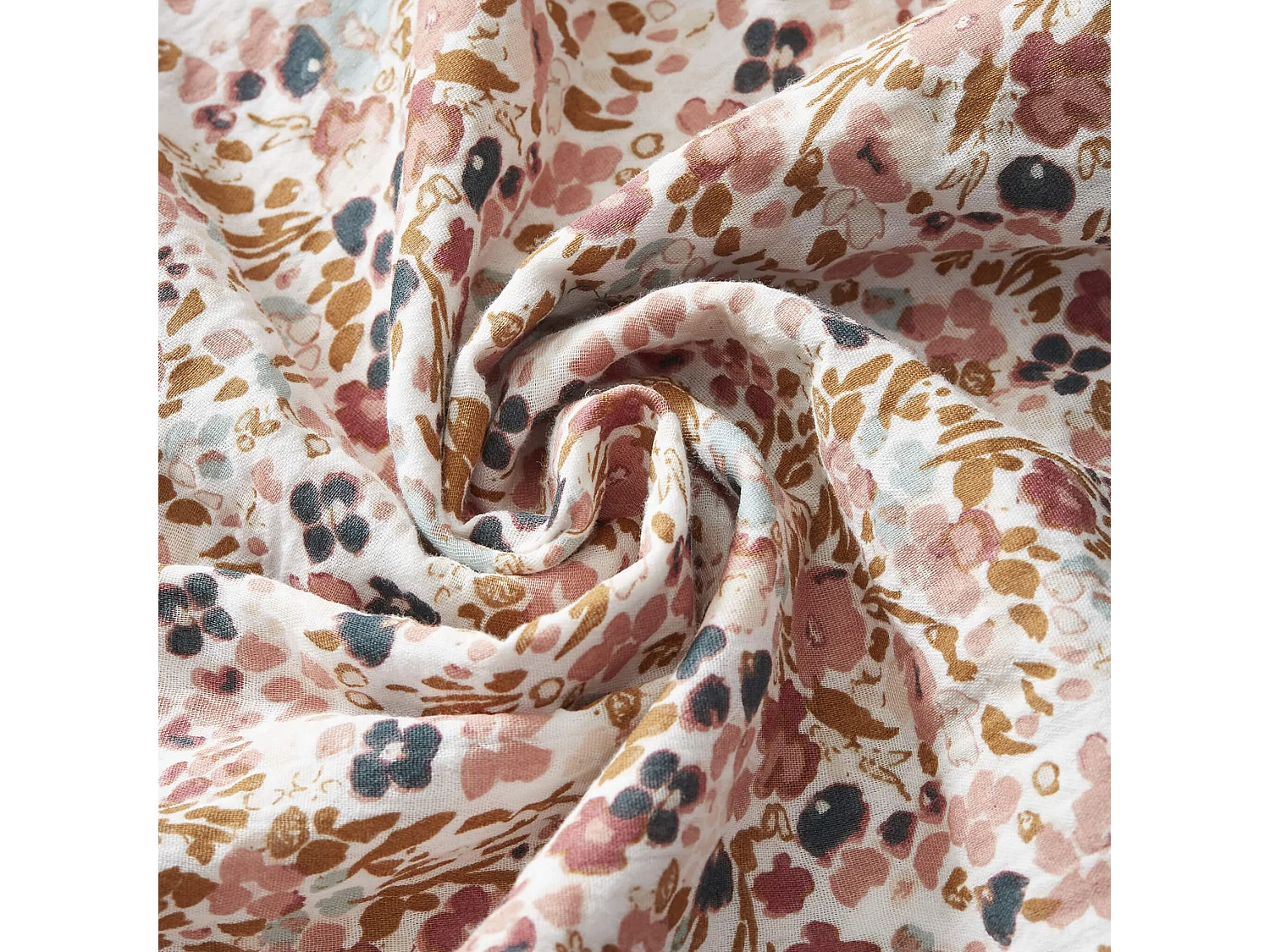 Parure de lit gaze de coton imprimé floral 200x200 rose