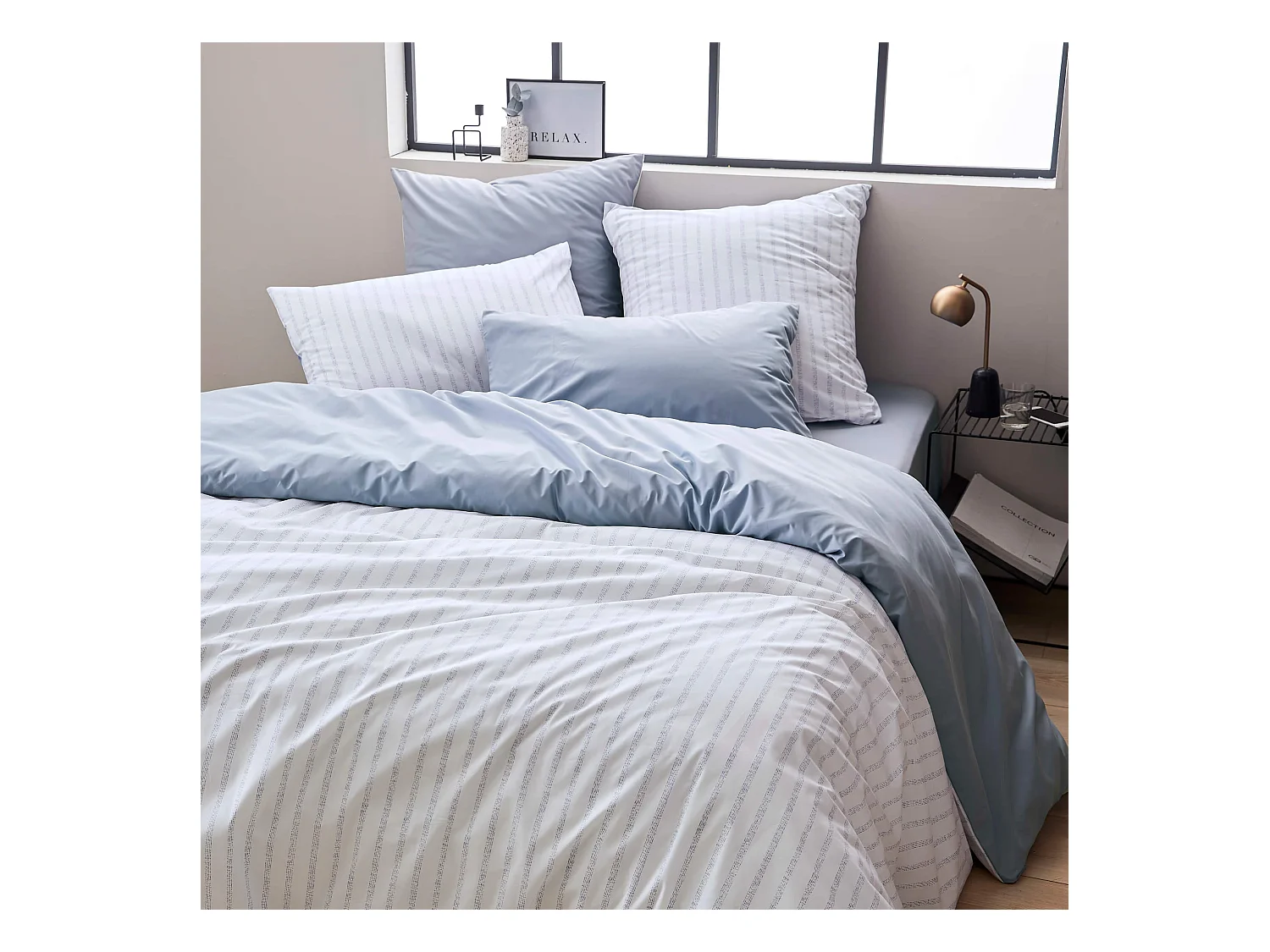 Parure de lit percale Gaby baltique 140x200 cm - Tradilinge