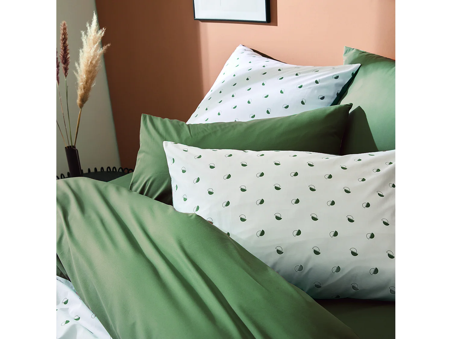 Parure de lit percale Alex kaki 200x200 cm - Tradilinge