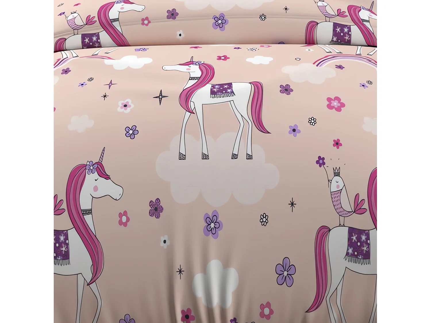 Set de funda nórdica 120x150 cm LISOcornios rosas, 100% algodón 57 hilos/cm2