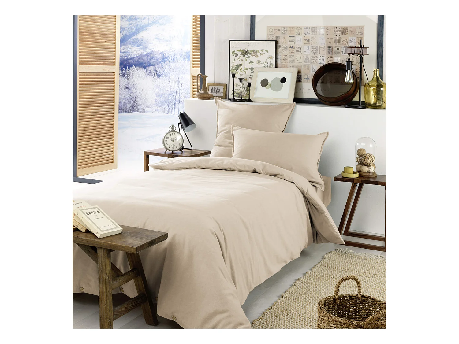 Parure de lit flanelle beige 200x200 cm