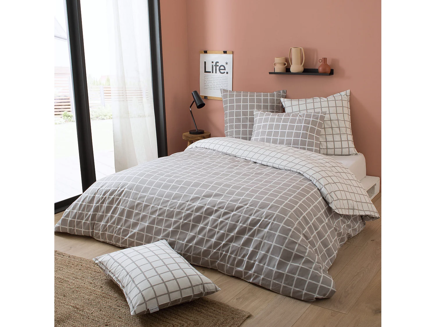 Parure de lit percale Max gris 240x220 cm - Tradilinge