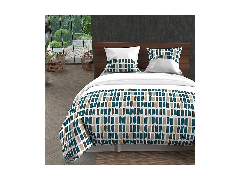 Set funda nórdica de algodón 57 hilos 260x240 cm FABIO azul