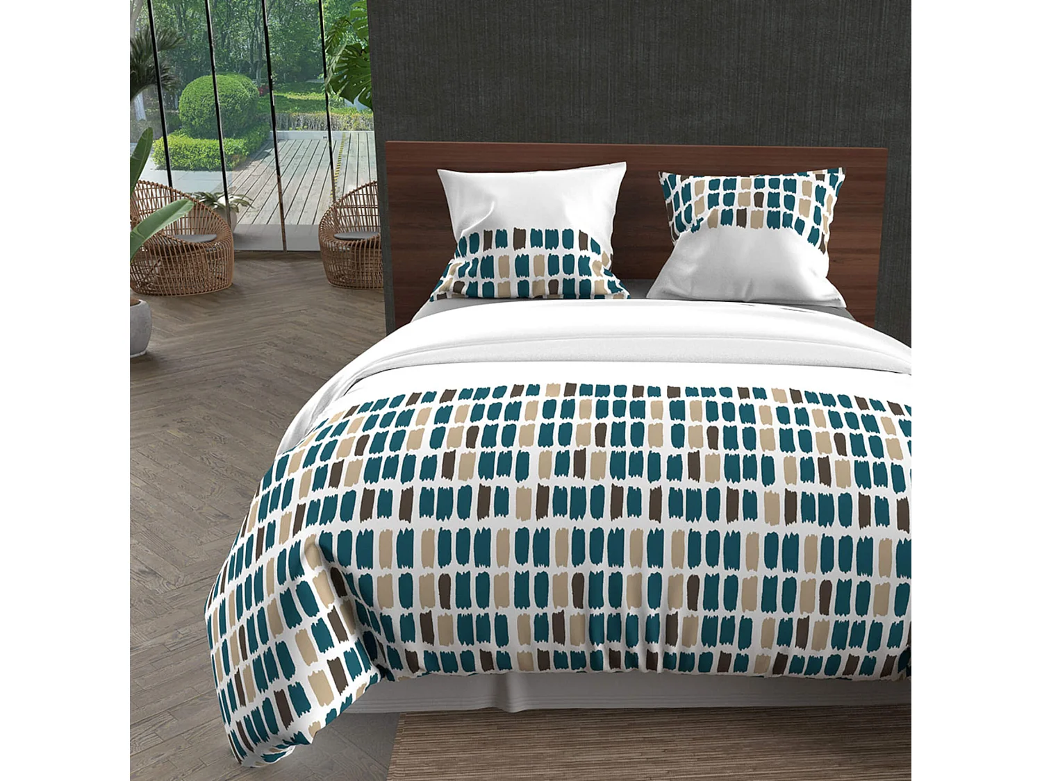 Set funda nórdica de algodón 57 hilos 260x240 cm FABIO azul