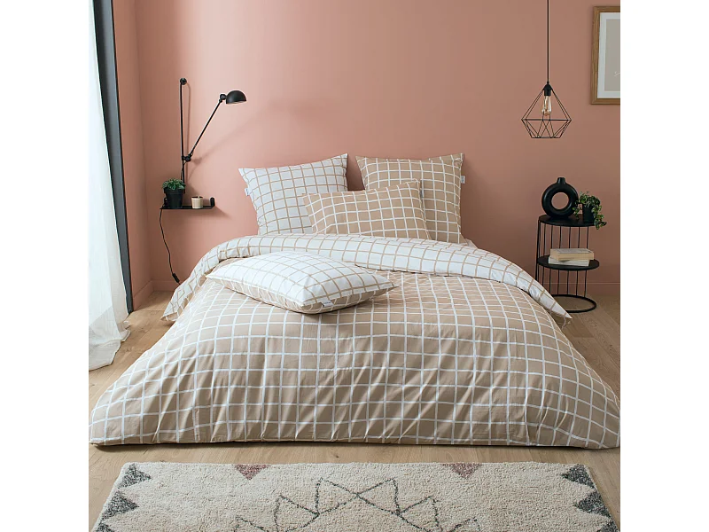 Parure de lit percale Max beige 200x200 cm - Tradilinge