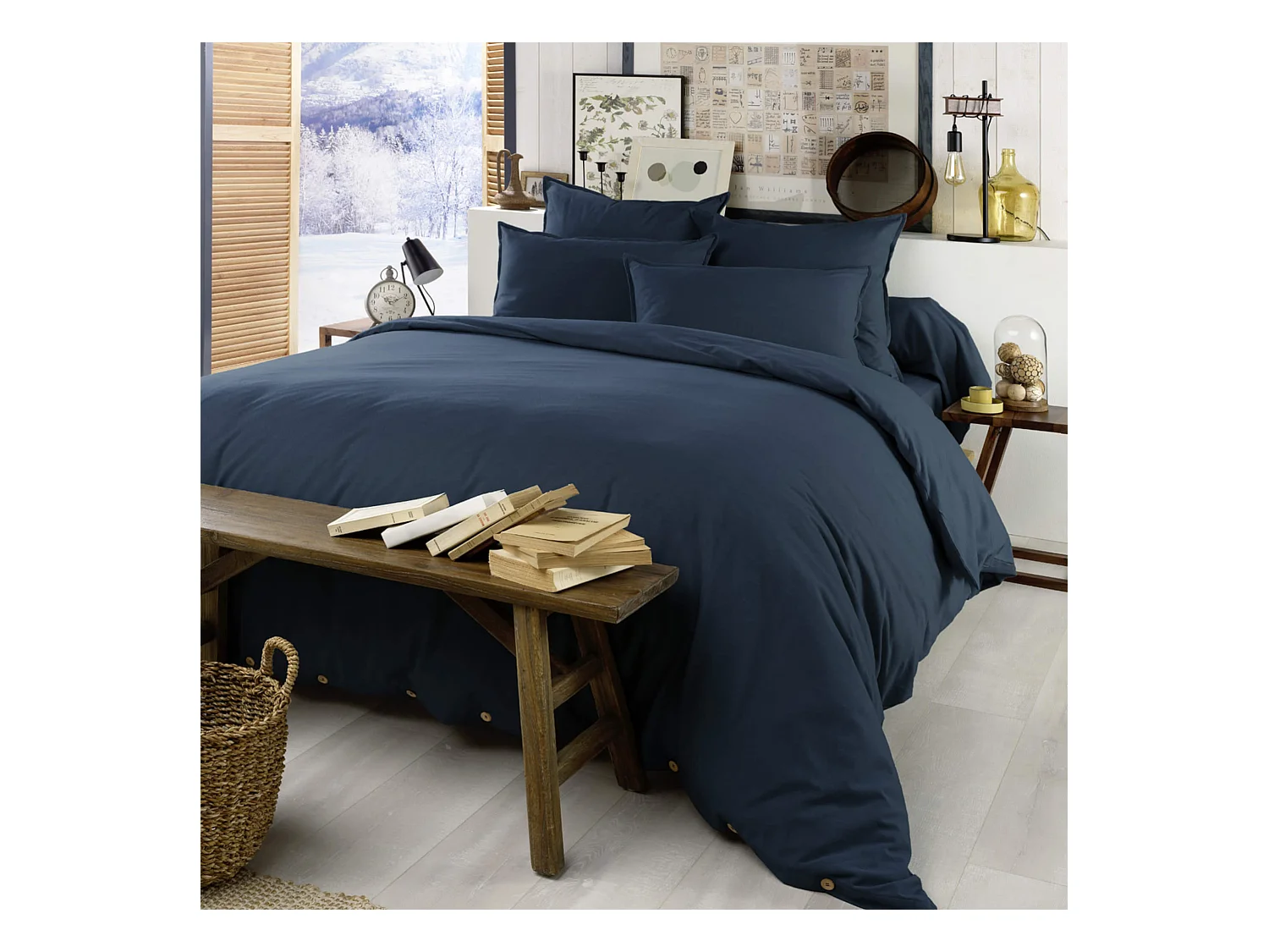 Parure de lit flanelle marine 200x200 cm