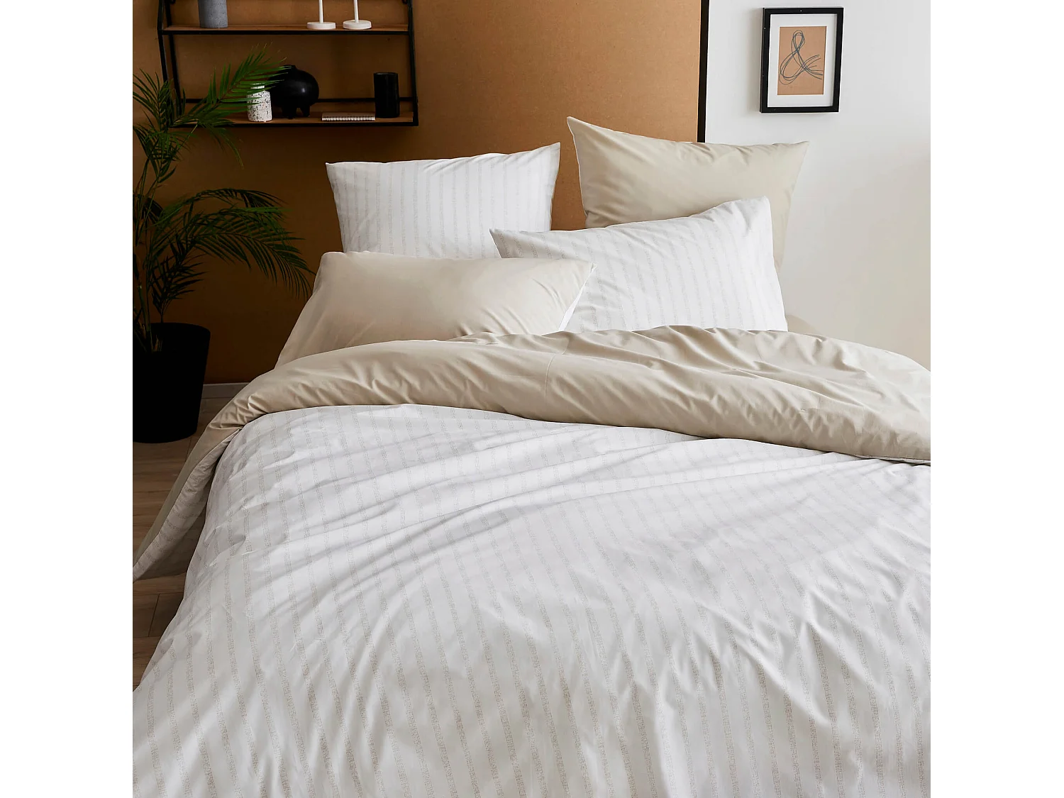 Parure de lit percale Gaby lin 200x200 cm - Tradilinge