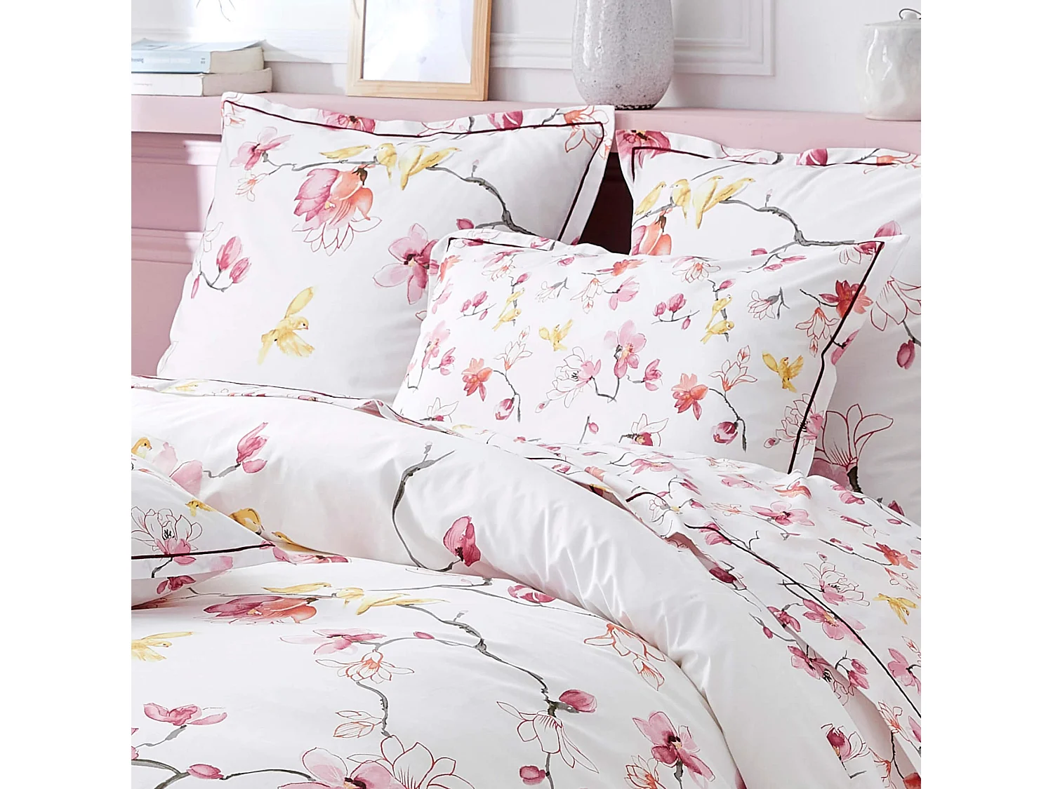 Parure de lit percale Elisa rose 240x220 cm - Tradilinge