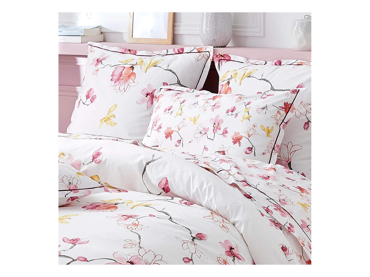 Parure de lit percale Elisa rose 240x220 cm - Tradilinge
