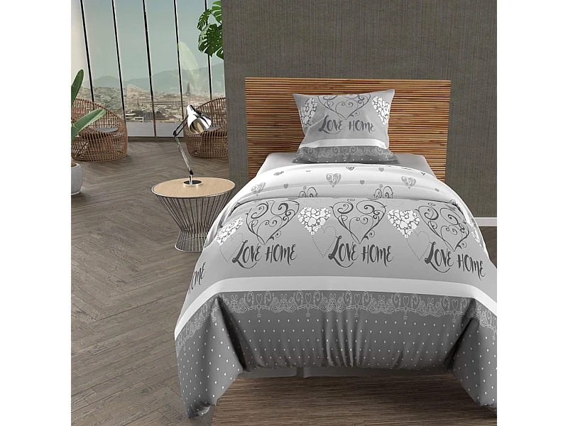 Parure de lit Valentine gris 140x200 cm