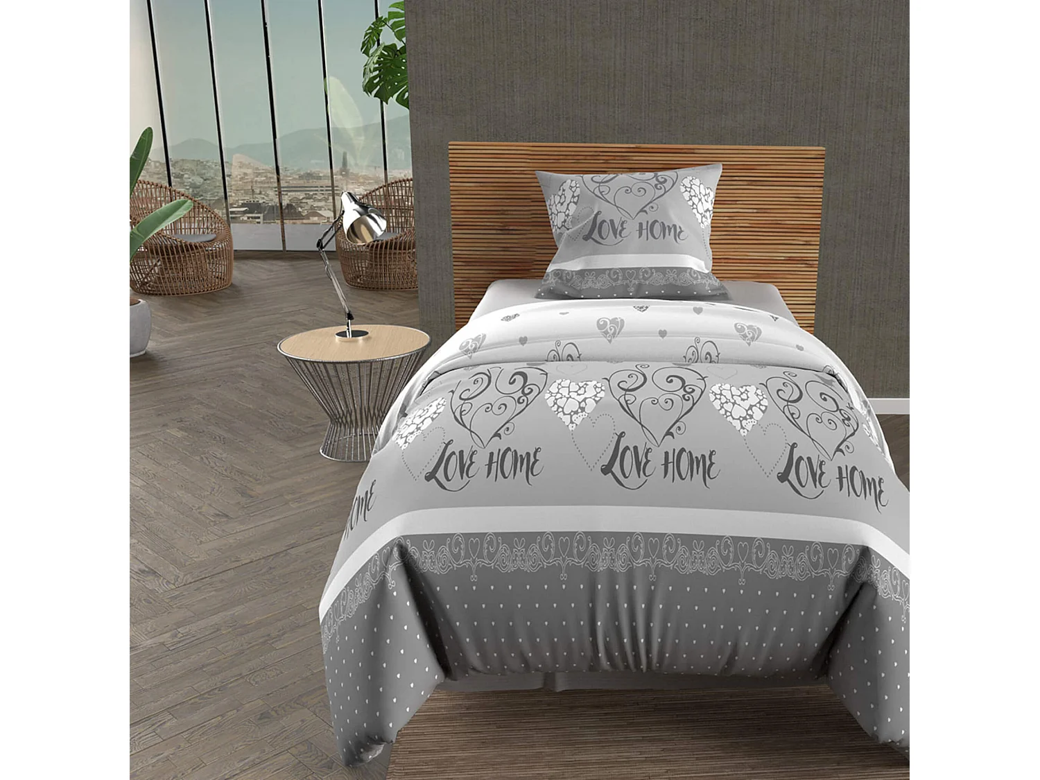 Set funda nórdica de algodón 57 hilos 140x200 cm Gris San Valentín