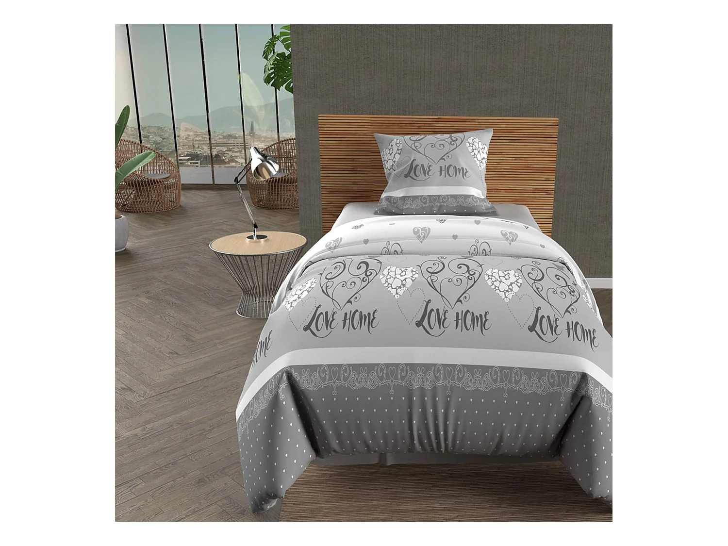 Parure de lit Valentine gris 140x200 cm