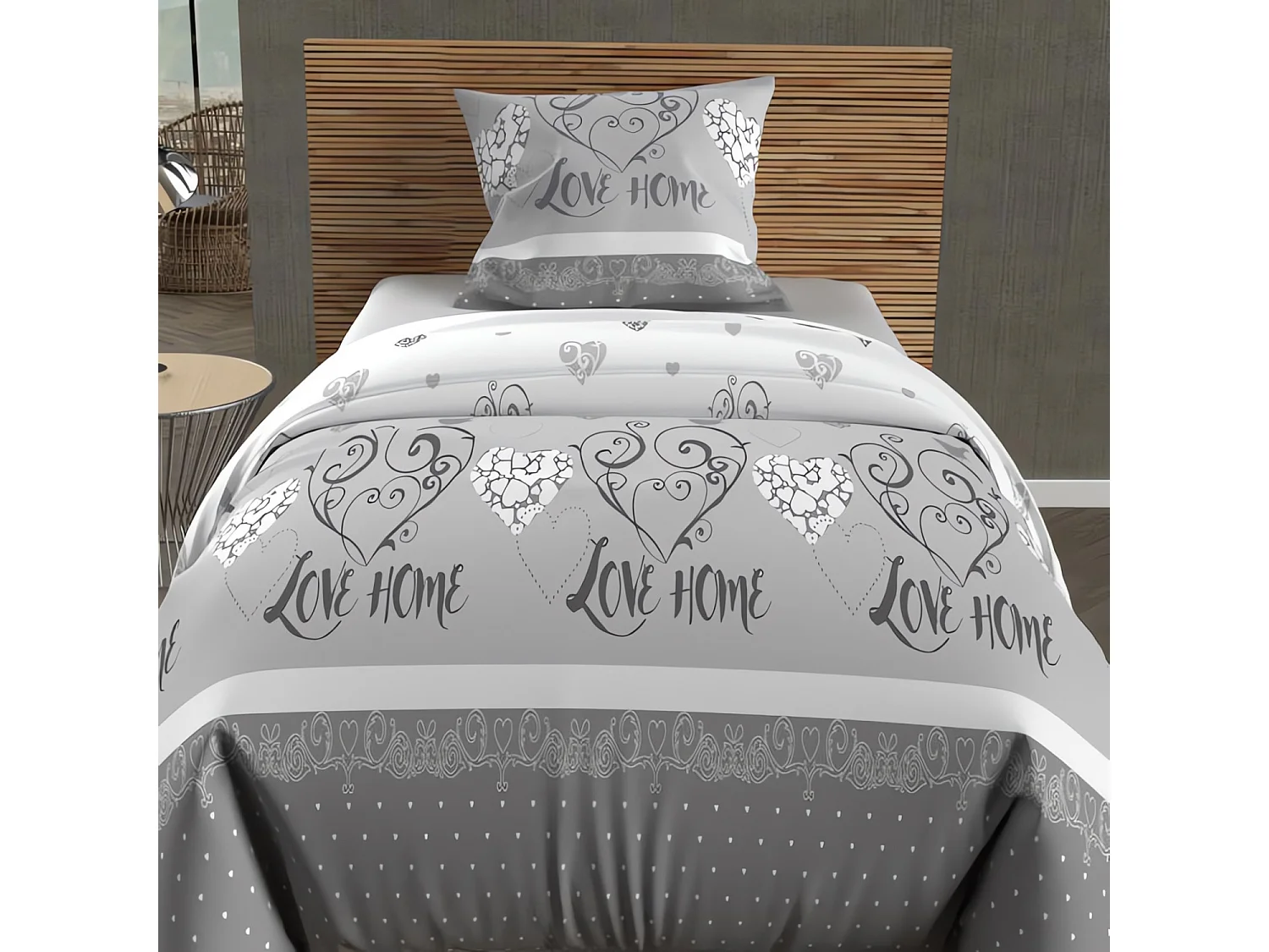 Set funda nórdica de algodón 57 hilos 140x200 cm Gris San Valentín