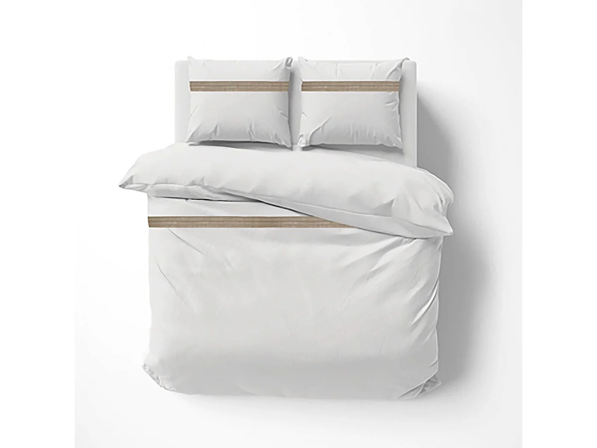 Juego de cama elegante con un ribete de lino beige 260 x 240 cm