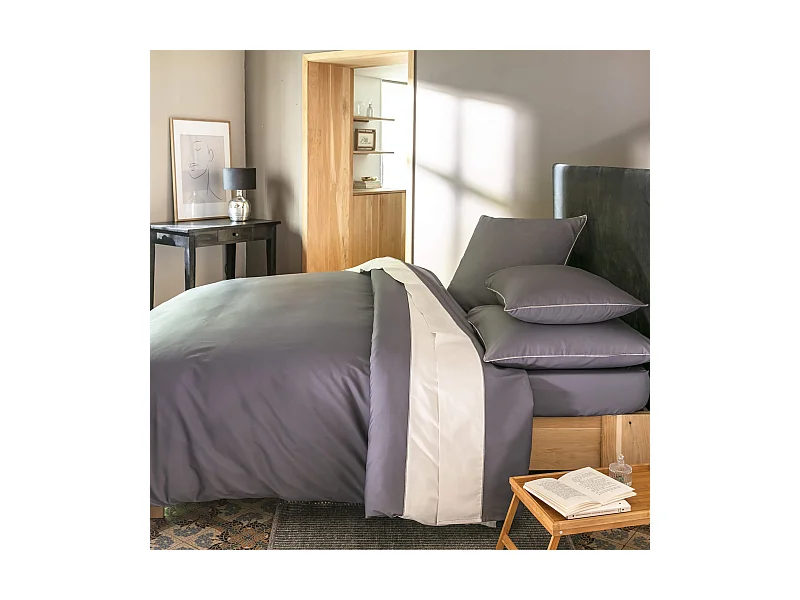 Parure de lit percale Sydney gris 260x240 cm