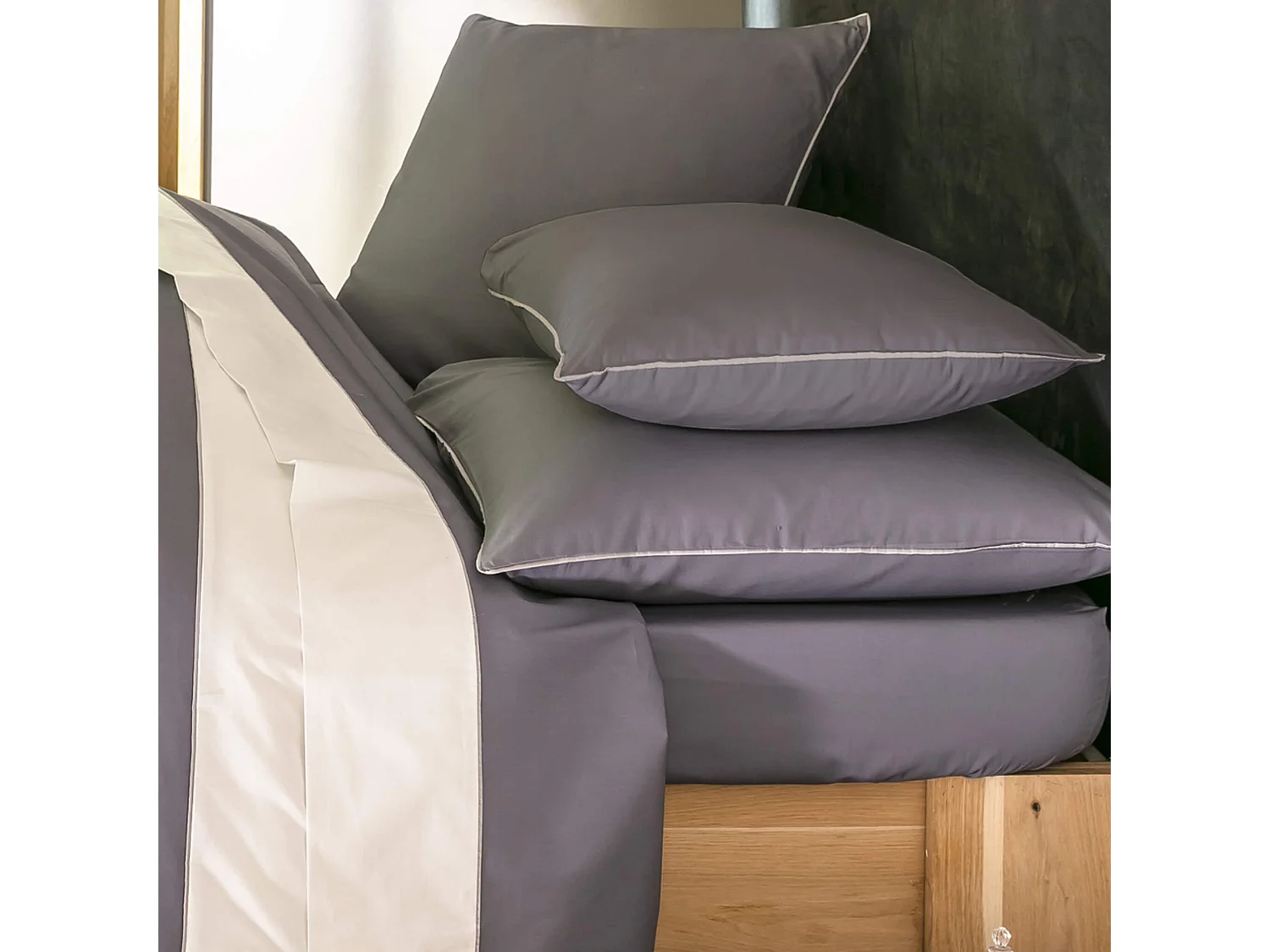 Parure de lit percale Sydney gris 260x240 cm
