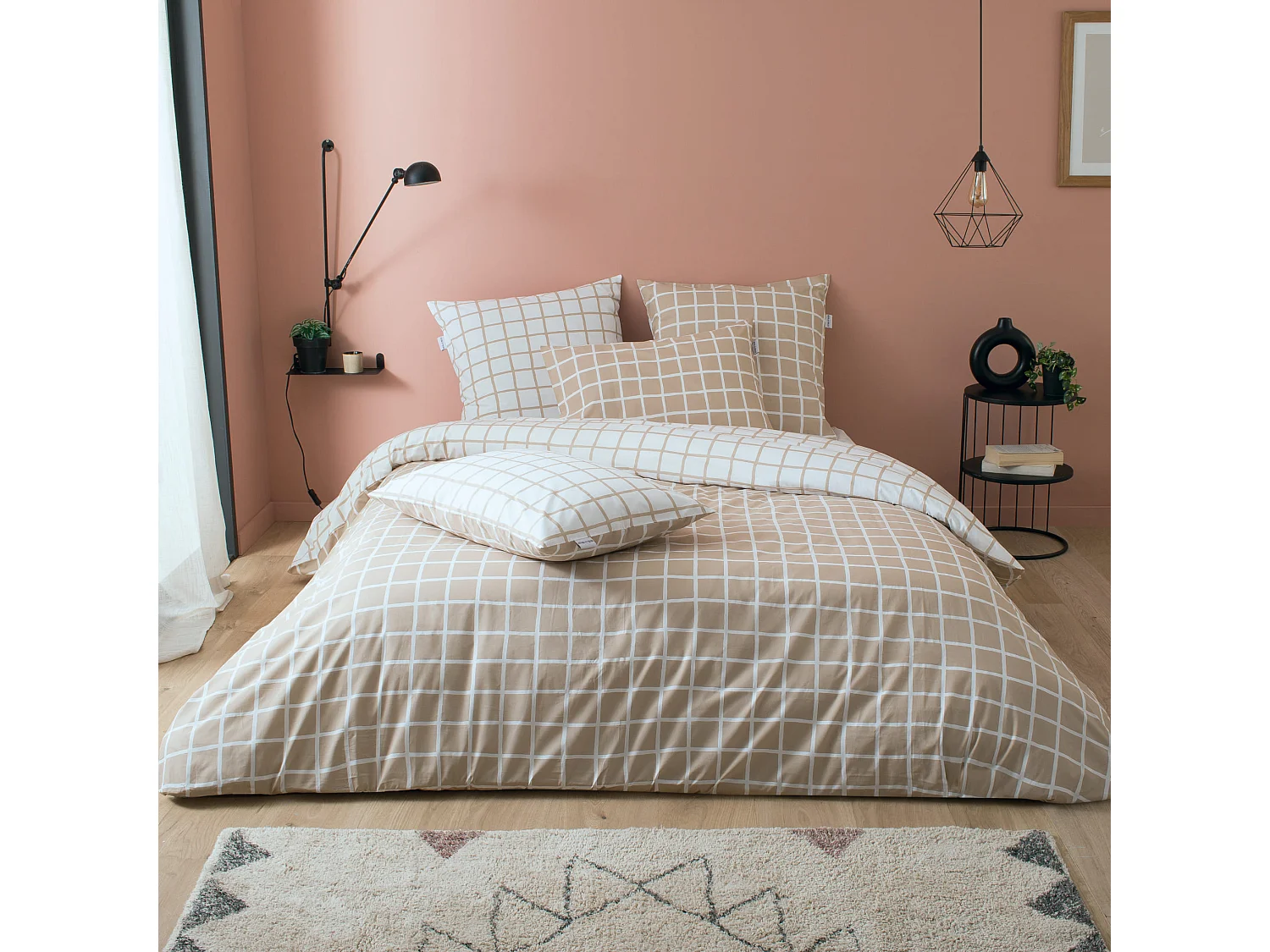 Parure de lit percale Max beige 240x220 cm - Tradilinge