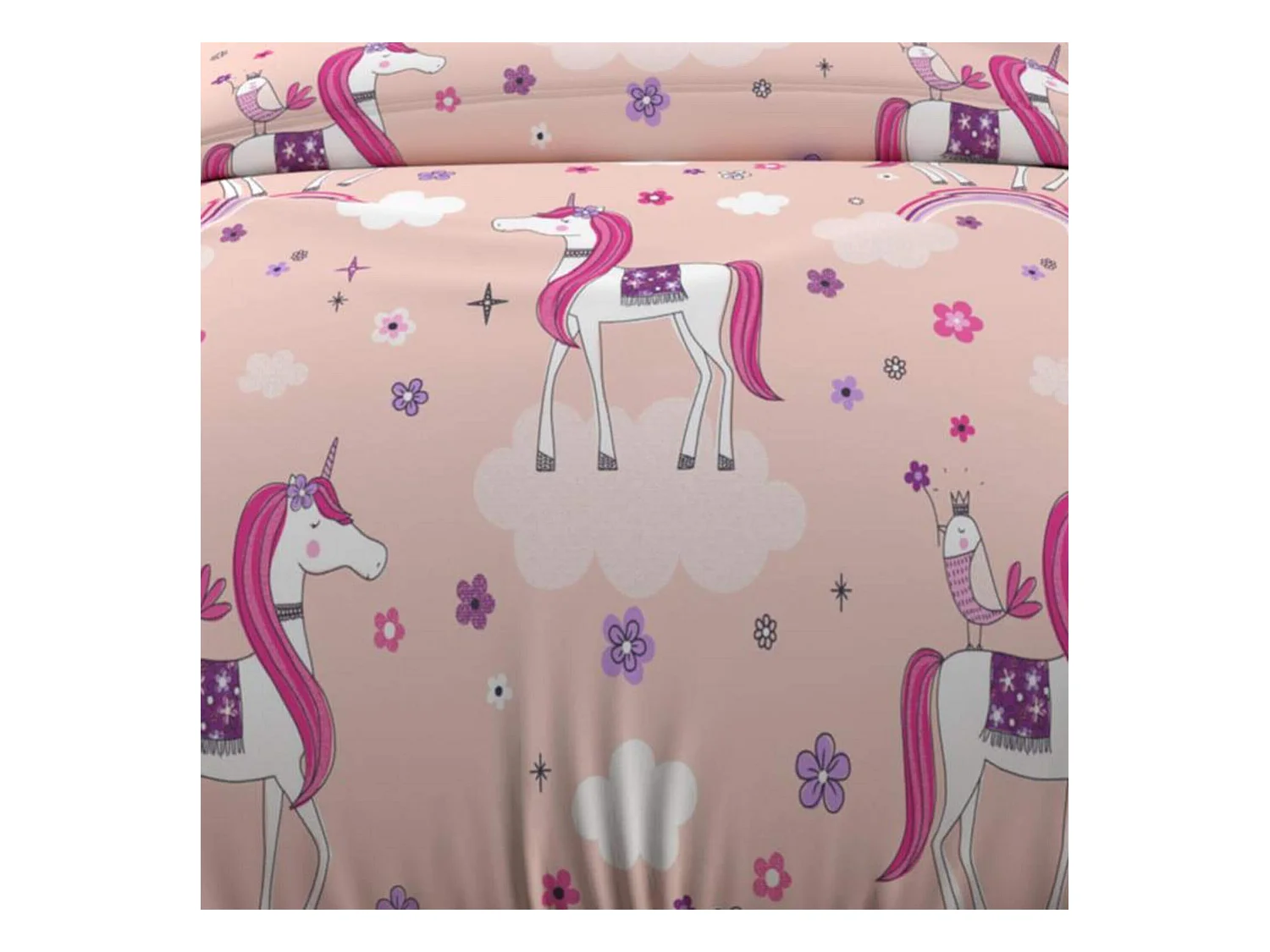 Set funda nórdica 140x200 cm Unicornios rosas, 100% algodón 57 hilos/cm2