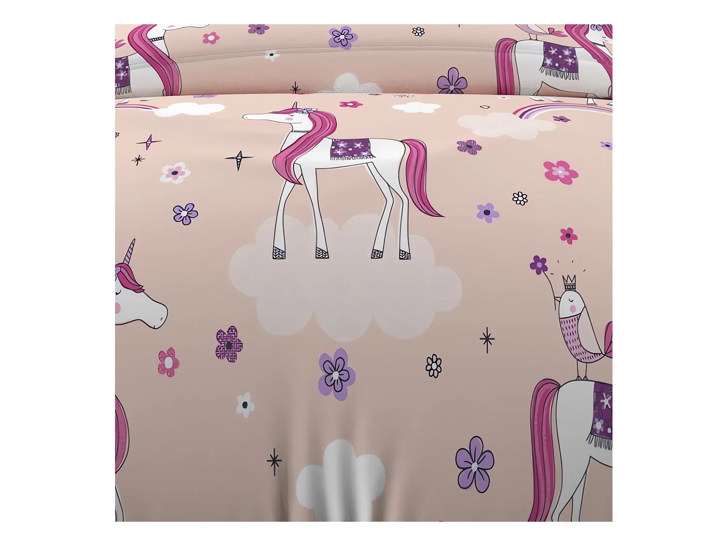 Set funda nórdica 140x200 cm Unicornios rosas, 100% algodón 57 hilos/cm2
