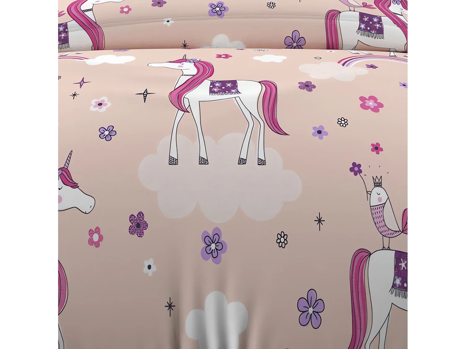 Set funda nórdica 140x200 cm LISOcornios rosas, 100% algodón 57 hilos/cm2