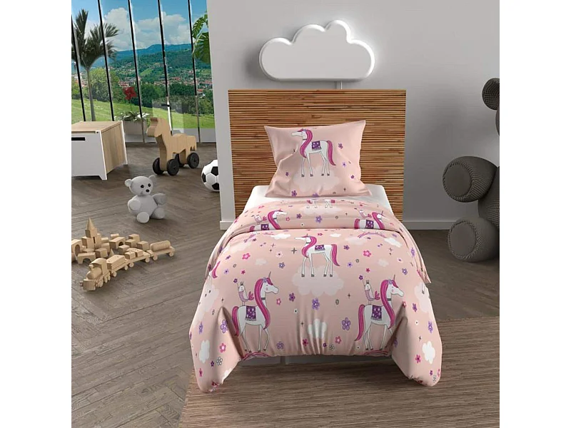 Set funda nórdica 140x200 cm Unicornios rosas, 100% algodón 57 hilos/cm2