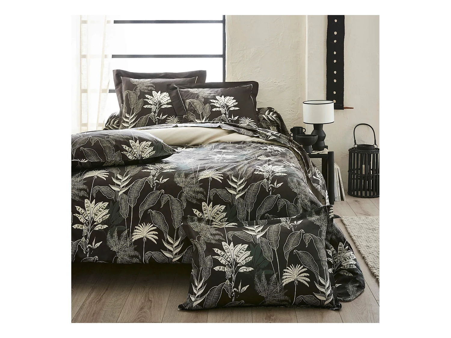 Parure de lit satin Cayenne ébène 200x200 cm - Tradilinge