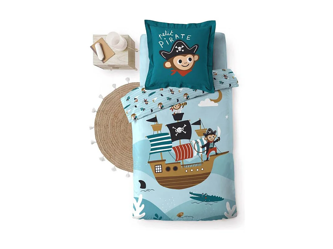 Parure de Lit 2 Pièces "Moussaillon" 140x200cm Bleu