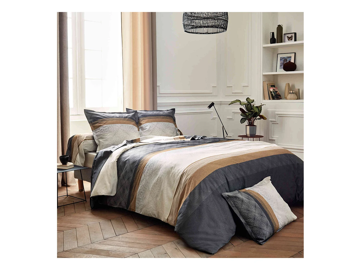 Parure de lit satin de coton Tiago noir 240x220 cm - Tradilinge