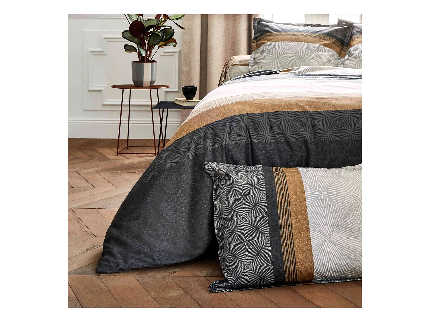 Parure de lit satin de coton Tiago noir 240x220 cm - Tradilinge