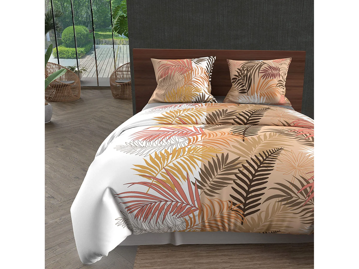 Set funda edredón de algodón 57 hilos 240x220 cm JUNGLE white