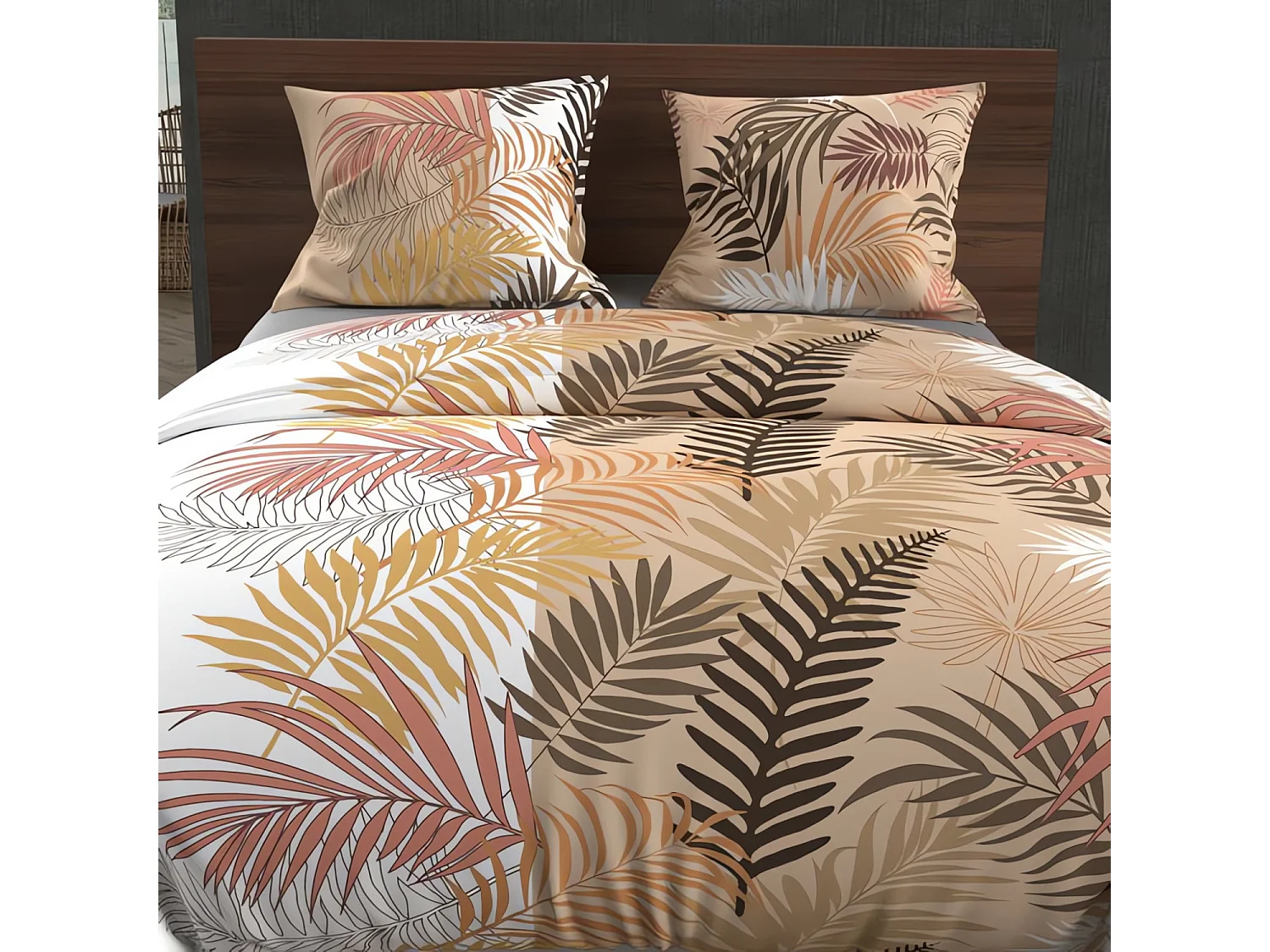 Set funda edredón de algodón 57 hilos 240x220 cm JUNGLE white