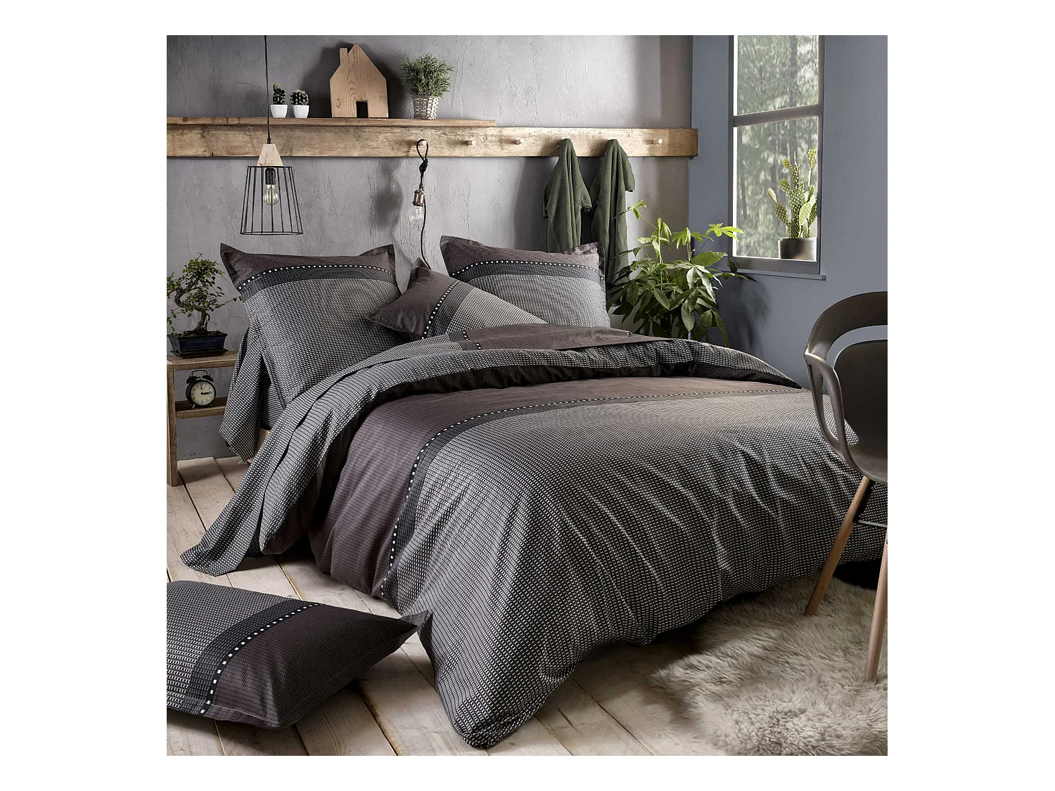 Parure de lit satin de coton Enzo Noir 260x240 cm - Tradilinge