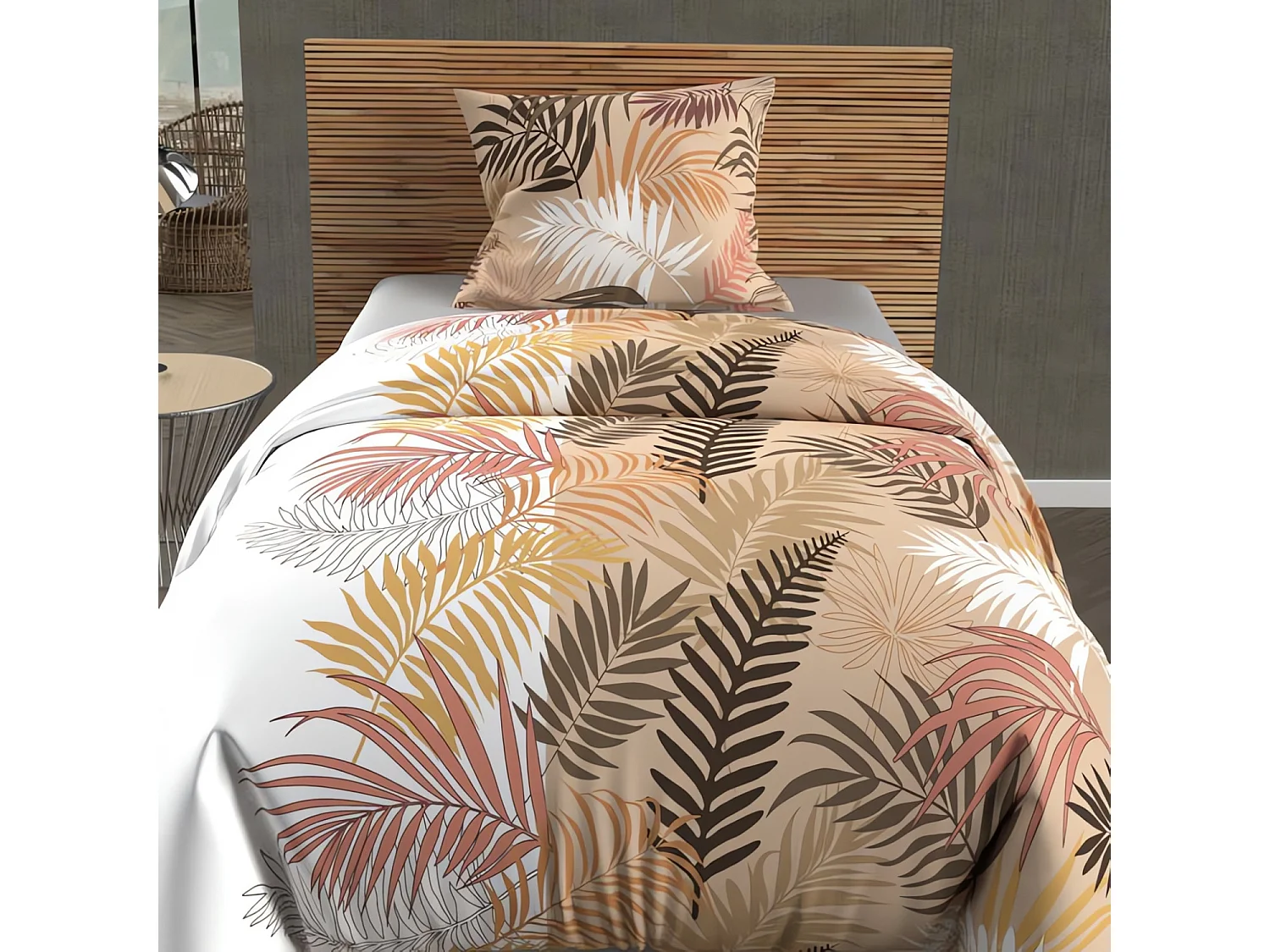 Set funda edredón de algodón 57 hilos 140x200 cm JUNGLE white