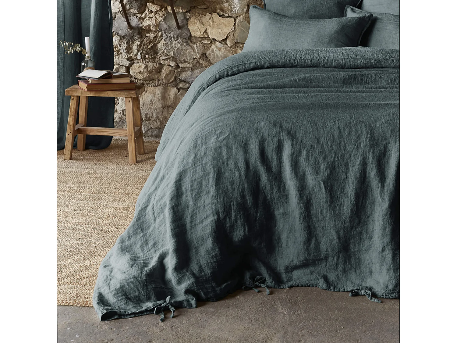 Parure de lit lin lavé gris foncé 240x220