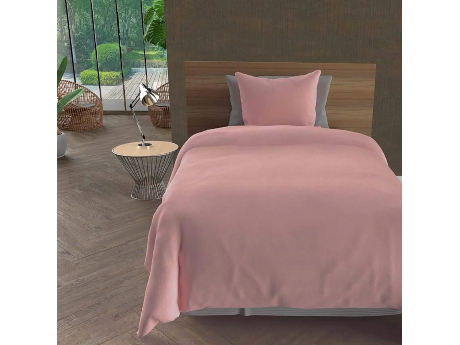 Parure de lit unie Bohème rose 240x220 cm